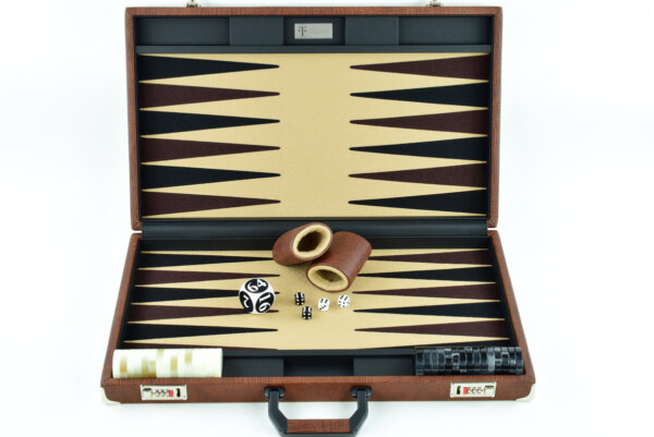 "Mocha Alligator" - Special Edition Sand-Brown-Black FTH Tournament Size Backgammon Board. 45mm Checkers - Image 2
