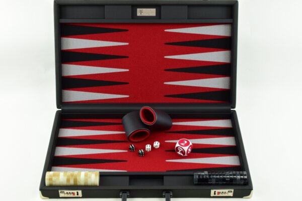 Red/Black/Gray FTH Tournament Size Backgammon Board. 45mm Checkers - Image 2