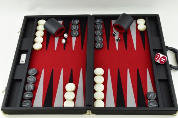 Red/Black/Gray FTH Tournament Size Backgammon Board. 45mm Checkers