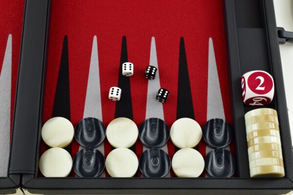 Red/Black/Gray FTH Tournament Size Backgammon Board. 45mm Checkers - Image 3