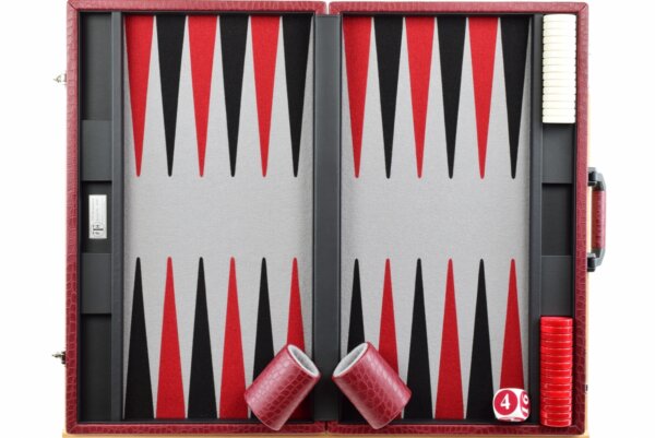 "Red Crocodile" - Special Edition Gray-Black-Red FTH Tournament Size Backgammon Board. 45mm Checkers - Image 4