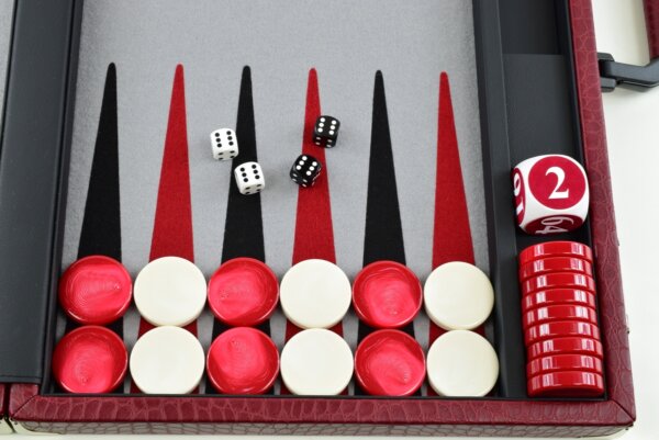 "Red Crocodile" - Special Edition Gray-Black-Red FTH Tournament Size Backgammon Board. 45mm Checkers - Image 3