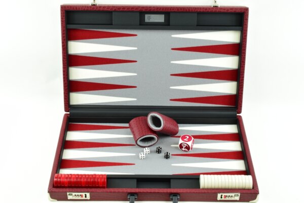 "Red Crocodile" - Special Edition Gray-White-Red FTH Tournament Size Backgammon Board. 45mm Checkers - Image 2