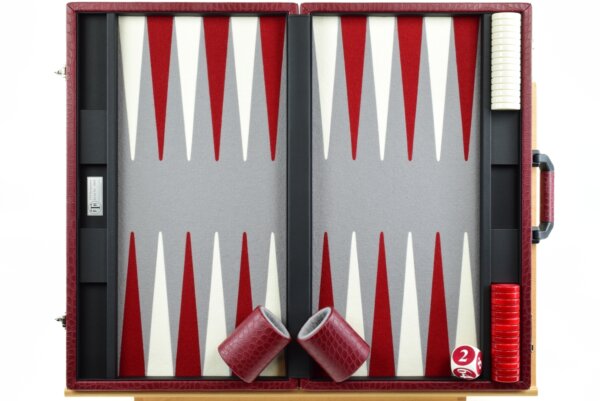 "Red Crocodile" - Special Edition Gray-White-Red FTH Tournament Size Backgammon Board. 45mm Checkers - Image 4