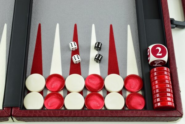 "Red Crocodile" - Special Edition Gray-White-Red FTH Tournament Size Backgammon Board. 45mm Checkers - Image 3