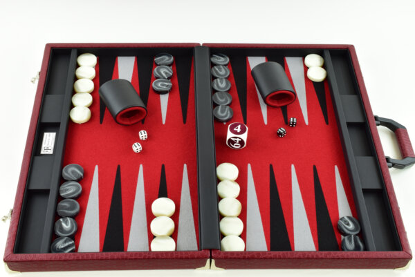 "Red Crocodile" - Special Edition Red-Black-Gray FTH Tournament Size Backgammon Board. 45mm Checkers