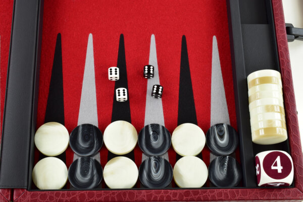 "Red Crocodile" - Special Edition Red-Black-Gray FTH Tournament Size Backgammon Board. 45mm Checkers - Image 3