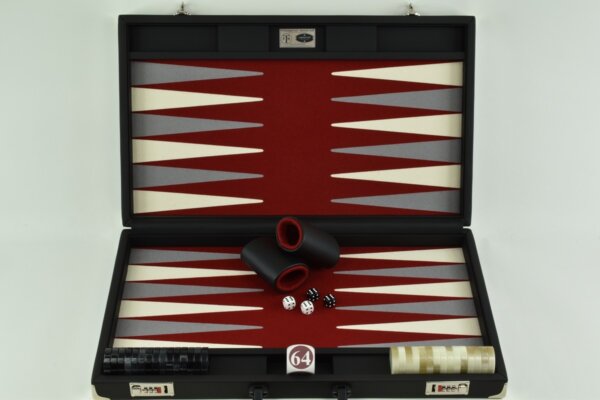 Red-Gray/White FTH Tournament Size Backgammon Board. 45mm Checkers - Image 2