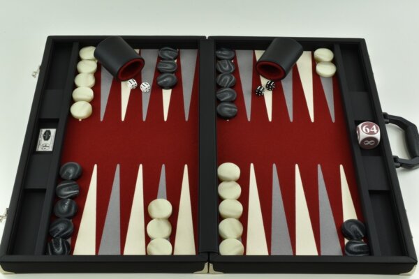 Red-Gray/White FTH Tournament Size Backgammon Board. 45mm Checkers
