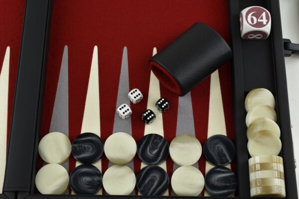 Red-Gray/White FTH Tournament Size Backgammon Board. 45mm Checkers - Image 3