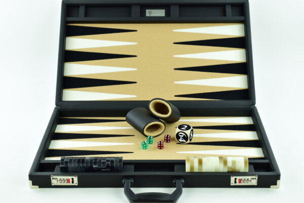 Sand-Black-White FTH Tournament Size Backgammon Board. 45mm Checkers - Image 2