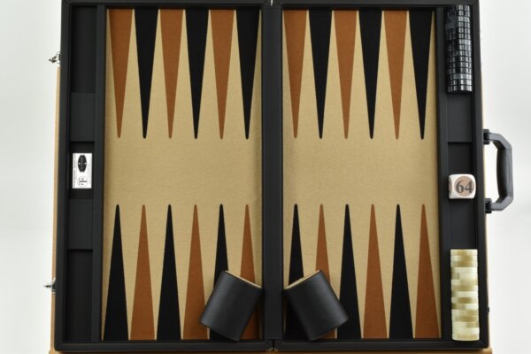 Sand/Brown/Black FTH Tournament Size Backgammon Board. 45mm Checkers - Image 3