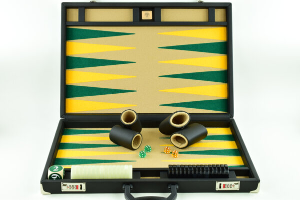 Sand-Green-Gold Jumbo FTH Backgammon Set. 50mm Checkers - Image 4