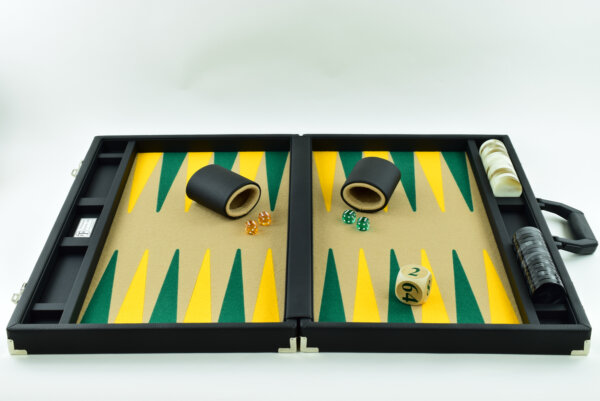Sand/Green/Gold FTH Tournament Size Backgammon Board. 45mm Checkers