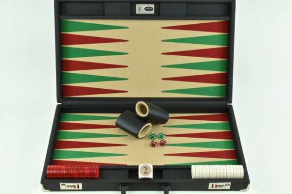Sand/Green/Red FTH Tournament Size Backgammon Board. 45mm Checkers - Image 2