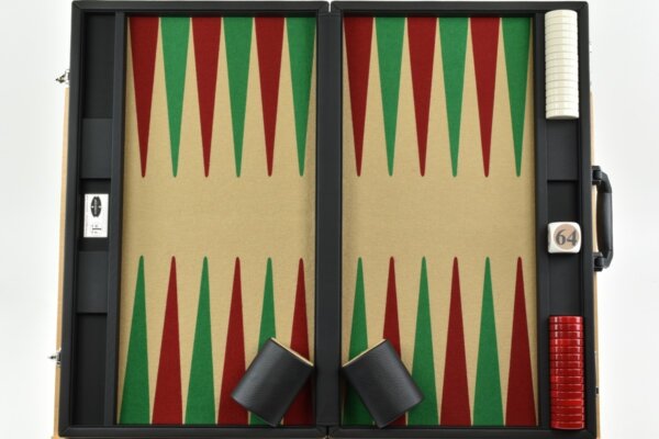 Sand/Green/Red FTH Tournament Size Backgammon Board. 45mm Checkers - Image 4