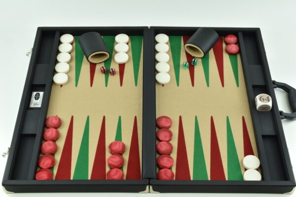 Sand/Green/Red FTH Tournament Size Backgammon Board. 45mm Checkers
