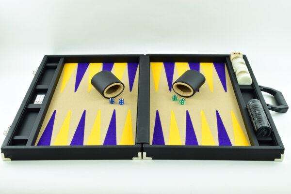 Sand/Purple/Gold FTH Tournament Size Backgammon Board. 45mm Checkers.