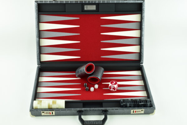 "Silver Metallic Crocodile" - Special Edition Red-Gray-White FTH Tournament Size Backgammon Board. 45mm Checkers - Image 2