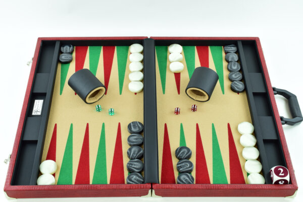 "Special Red Crocodile" - Special Edition Sand-Red-Green FTH Tournament Size Backgammon Board. 45mm Checkers