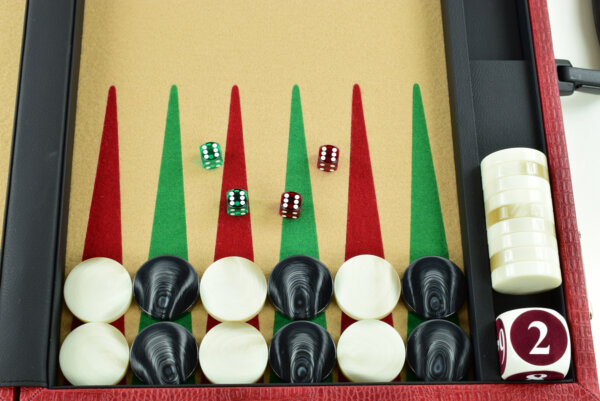"Special Red Crocodile" - Special Edition Sand-Red-Green FTH Tournament Size Backgammon Board. 45mm Checkers - Image 3