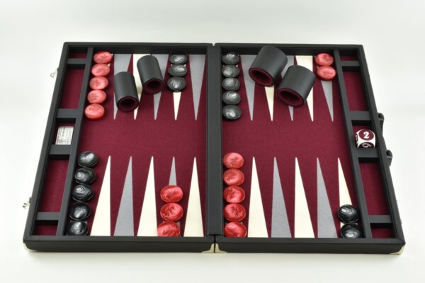 Titan Series Bordeaux - Gray/White Backgammon Set. 50mm (2 inch) Checkers