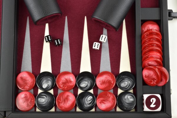 Titan Series Bordeaux - Gray/White Backgammon Set. 50mm (2 inch) Checkers - Image 4