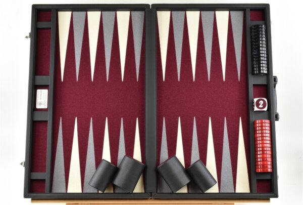 Titan Series Bordeaux - Gray/White Backgammon Set. 50mm (2 inch) Checkers - Image 5