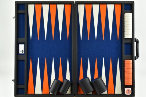 Titan Series Flecked Blue, Orange - White Backgammon Set. 50mm (2") Orange and White Checkers - Image 4