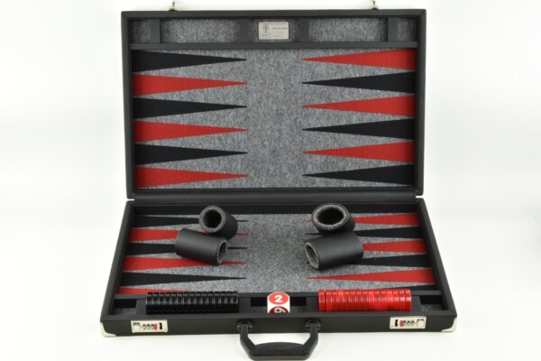 Titan Series Flecked Dark Gray - Red/Black Backgammon Set. 50mm (2 inch) Gray & Red Checkers - Image 2