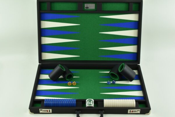 Titan Series Green-Blue-White Backgammon Set. 50mm (2") Blue and White Checkers - Image 2