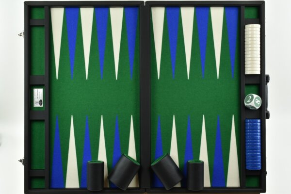 Titan Series Green-Blue-White Backgammon Set. 50mm (2") Blue and White Checkers - Image 4