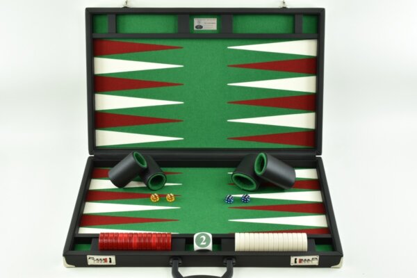 Titan Series Green-Red-White Backgammon Set. 50mm (2") Red and White Checkers - Image 2