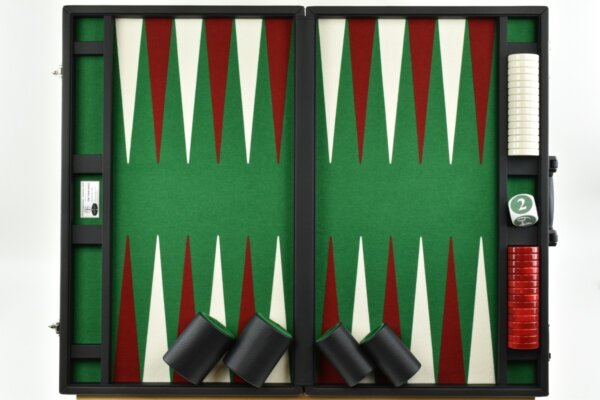Titan Series Green-Red-White Backgammon Set. 50mm (2") Red and White Checkers - Image 4