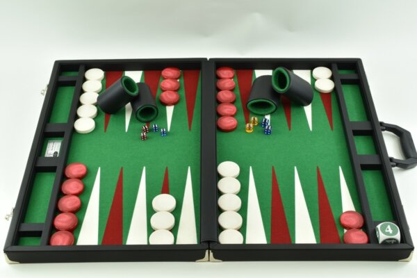 Titan Series Green-Red-White Backgammon Set. 50mm (2") Red and White Checkers