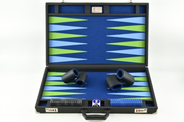 Titan Series Pacific Blue - Mai Green/Light Blue Backgammon Set. 50mm (2 inch) Gray & Blue Checkers - Image 2