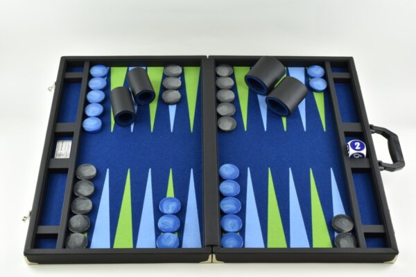 Titan Series Pacific Blue - Mai Green/Light Blue Backgammon Set. 50mm (2 inch) Gray & Blue Checkers