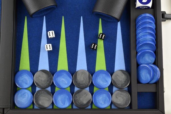 Titan Series Pacific Blue - Mai Green/Light Blue Backgammon Set. 50mm (2 inch) Gray & Blue Checkers - Image 3