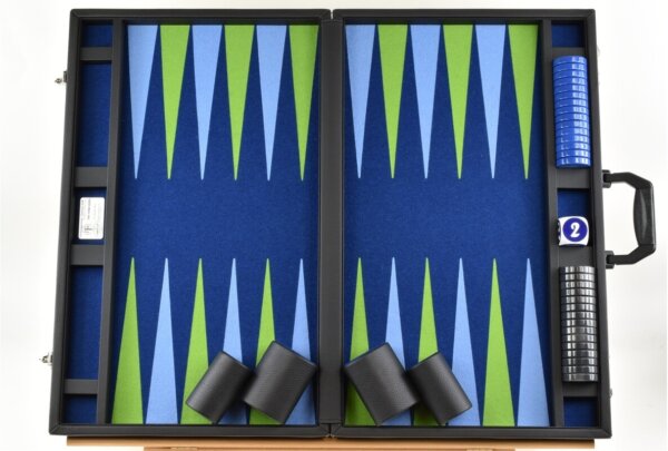 Titan Series Pacific Blue - Mai Green/Light Blue Backgammon Set. 50mm (2 inch) Gray & Blue Checkers - Image 4