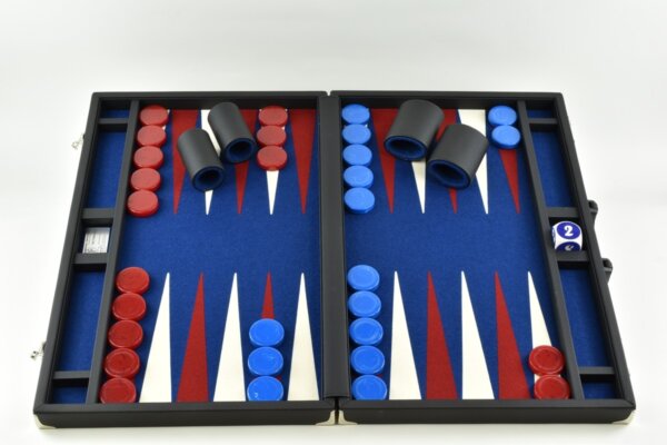 Titan Series Pacific Blue - Red/White Backgammon Set. 50mm (2 inch) Red & Blue Checkers