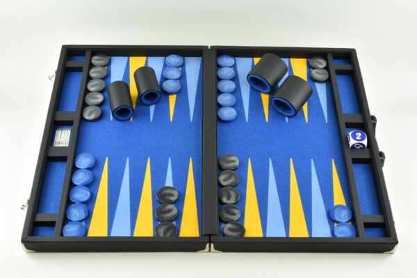 Titan Series Pacific Blue- Yellow/Blue Backgammon Set. 50mm (2 inch) Checkers