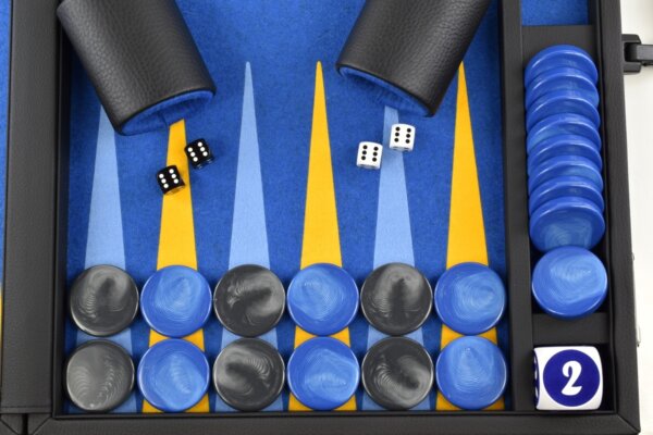 Titan Series Pacific Blue- Yellow/Blue Backgammon Set. 50mm (2 inch) Checkers - Image 3