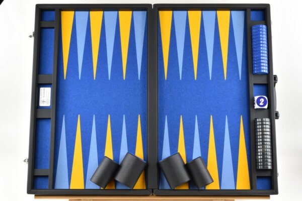 Titan Series Pacific Blue- Yellow/Blue Backgammon Set. 50mm (2 inch) Checkers - Image 4