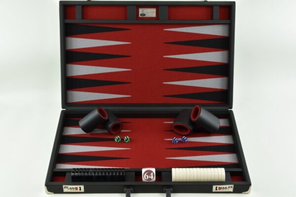 Titan Series Red-Black-White Backgammon Set. 50mm (2") Black & White Checkers - Image 2