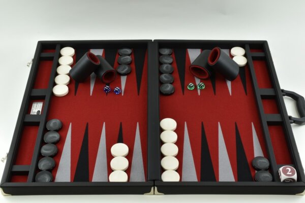 Titan Series Red-Black-White Backgammon Set. 50mm (2") Black & White Checkers