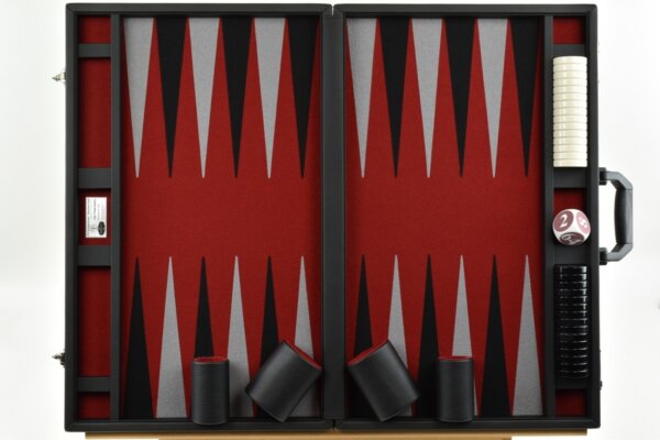 Titan Series Red-Black-White Backgammon Set. 50mm (2") Black & White Checkers - Image 4