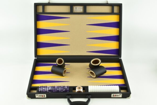 Sand-Purple-Gold Jumbo FTH Backgammon Set. 50mm Checkers - Image 2