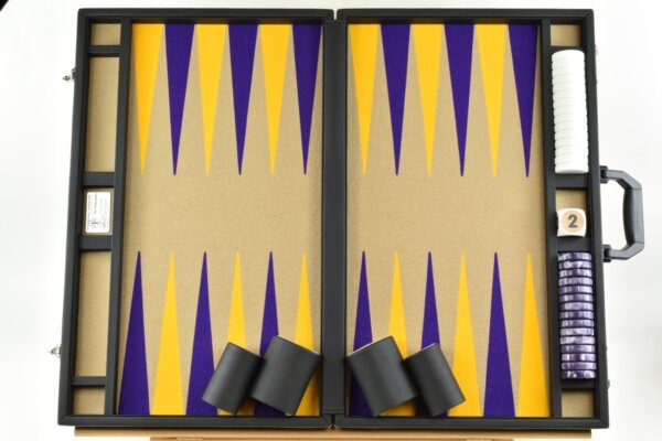 Sand-Purple-Gold Jumbo FTH Backgammon Set. 50mm Checkers - Image 4