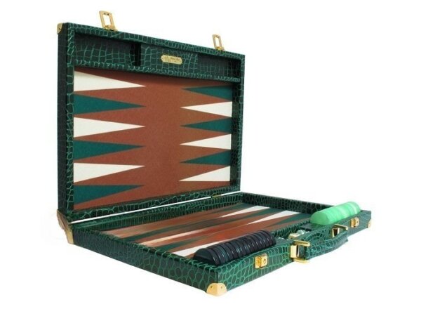 Hector Saxe Faux Croco Backgammon Set - Emerald Green - Image 2