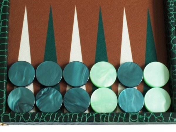Hector Saxe Faux Croco Backgammon Set - Emerald Green - Image 3